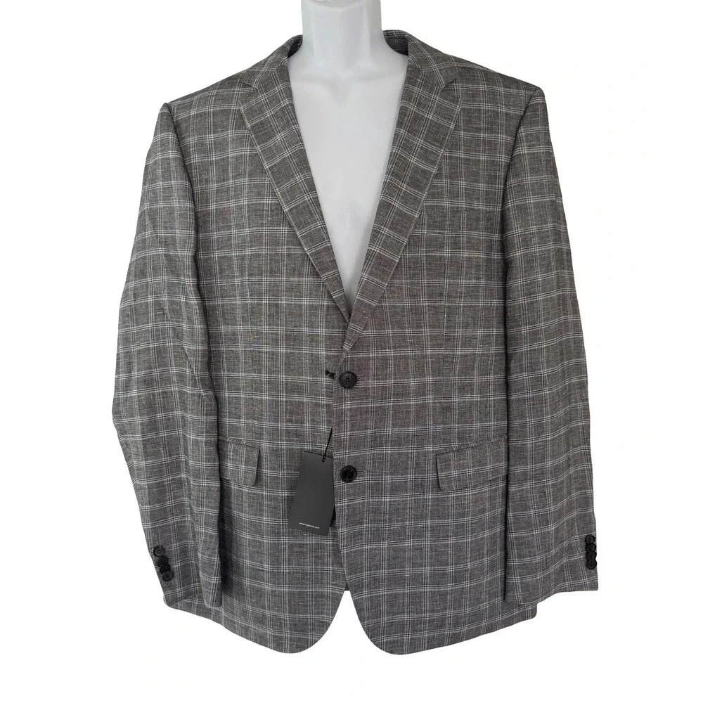 Hugo Boss Sport Coat Mens 44R Gray Plaid Cotton Linen James 4 Blazer 2 Button